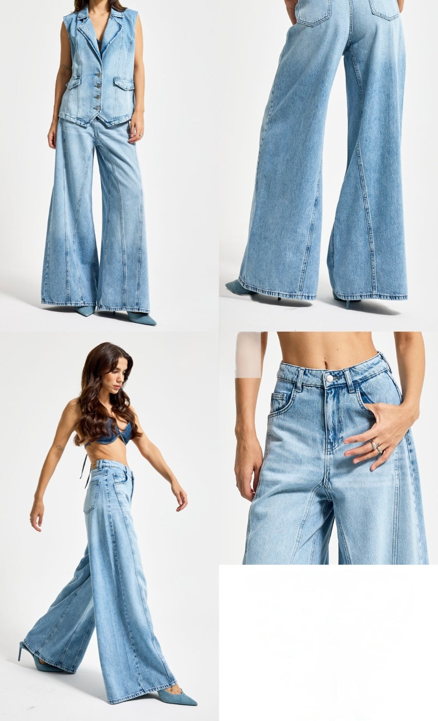 Light Wash Denim Vest Set