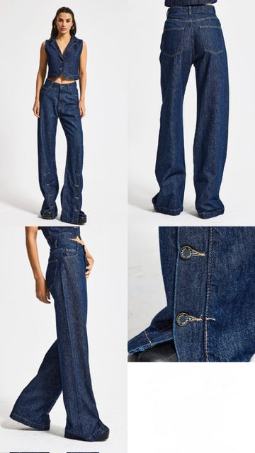 Denim Vest & Wide-Leg Set