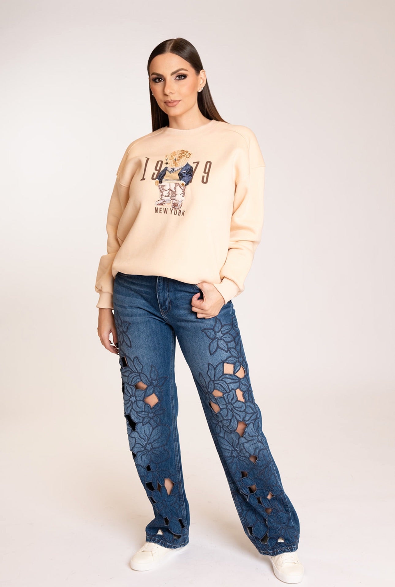 Floral Cut Out Denim