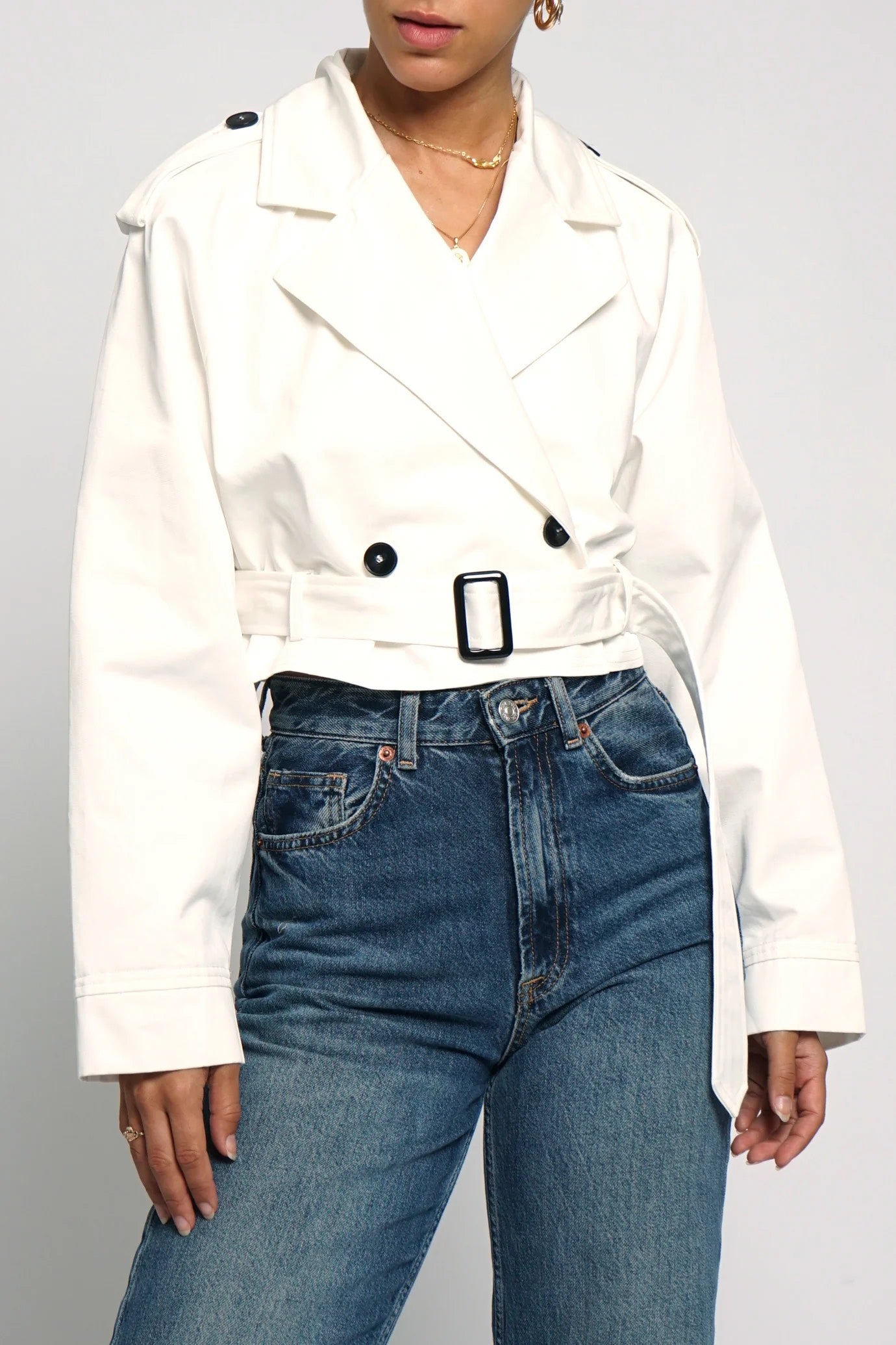 White Cropped Trench Jacket