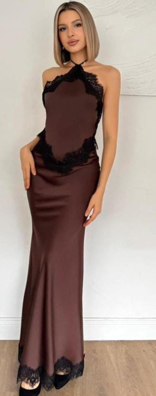 Chocolate Lace Elegance Dress