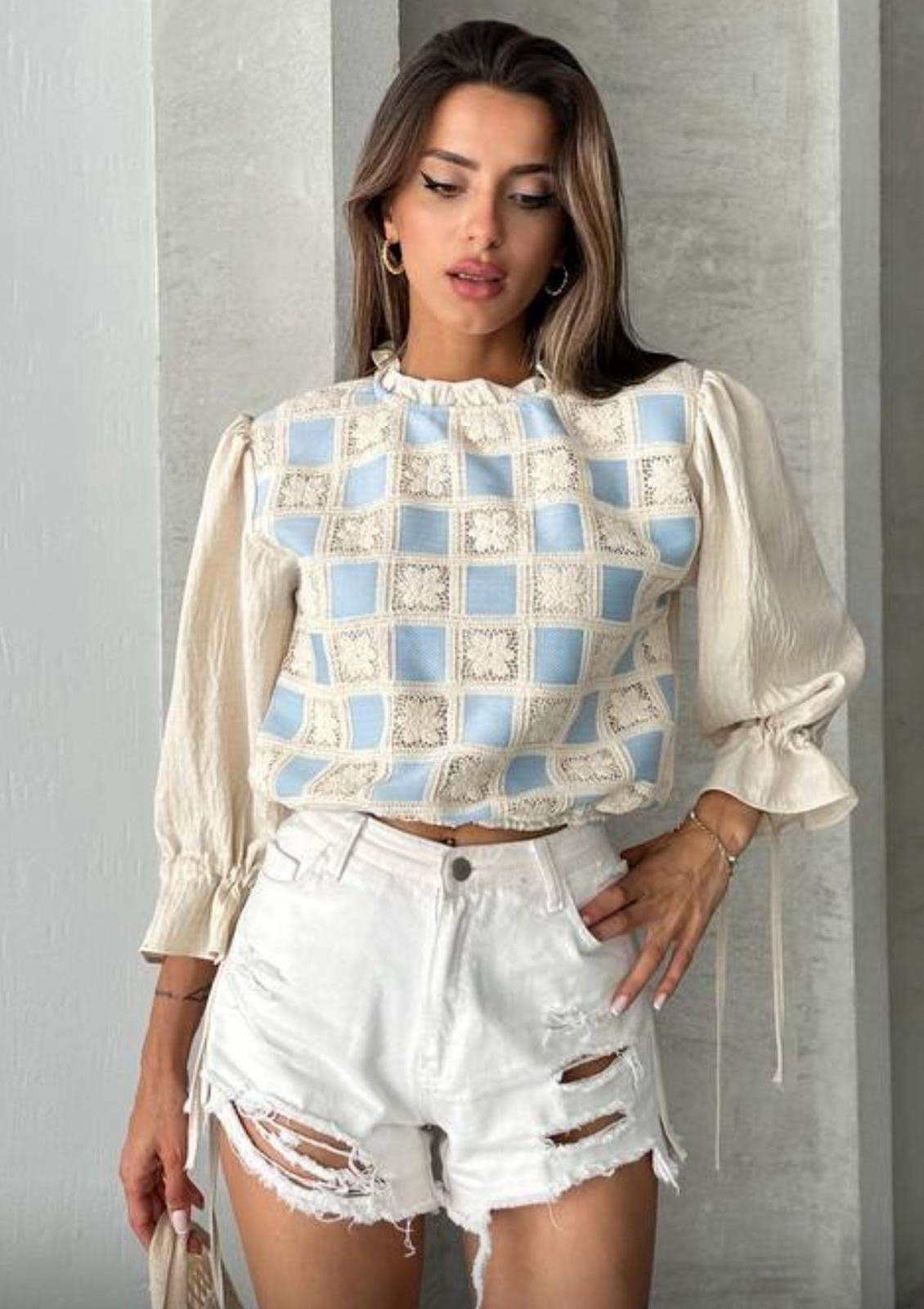 Baby Blue Flowers Blouse