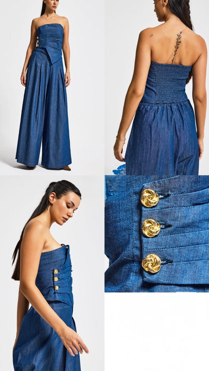Strapless Denim Wide-Leg Set