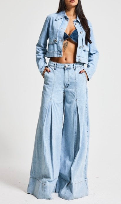 Sky Blue Cropped Denim Set