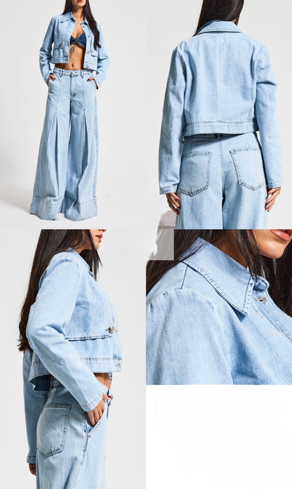 Sky Blue Cropped Denim Set