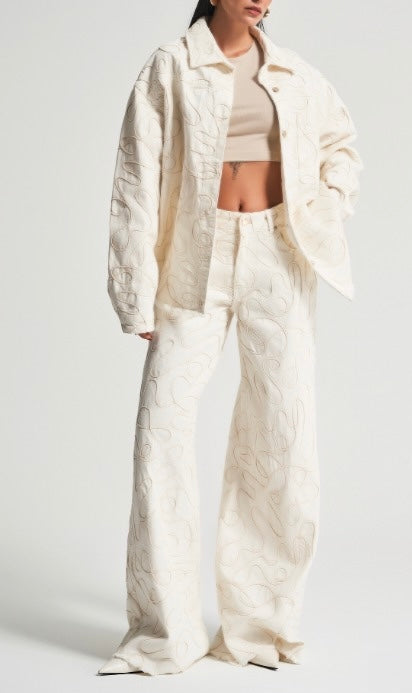 Sculpted Texture Wide-Leg Pants