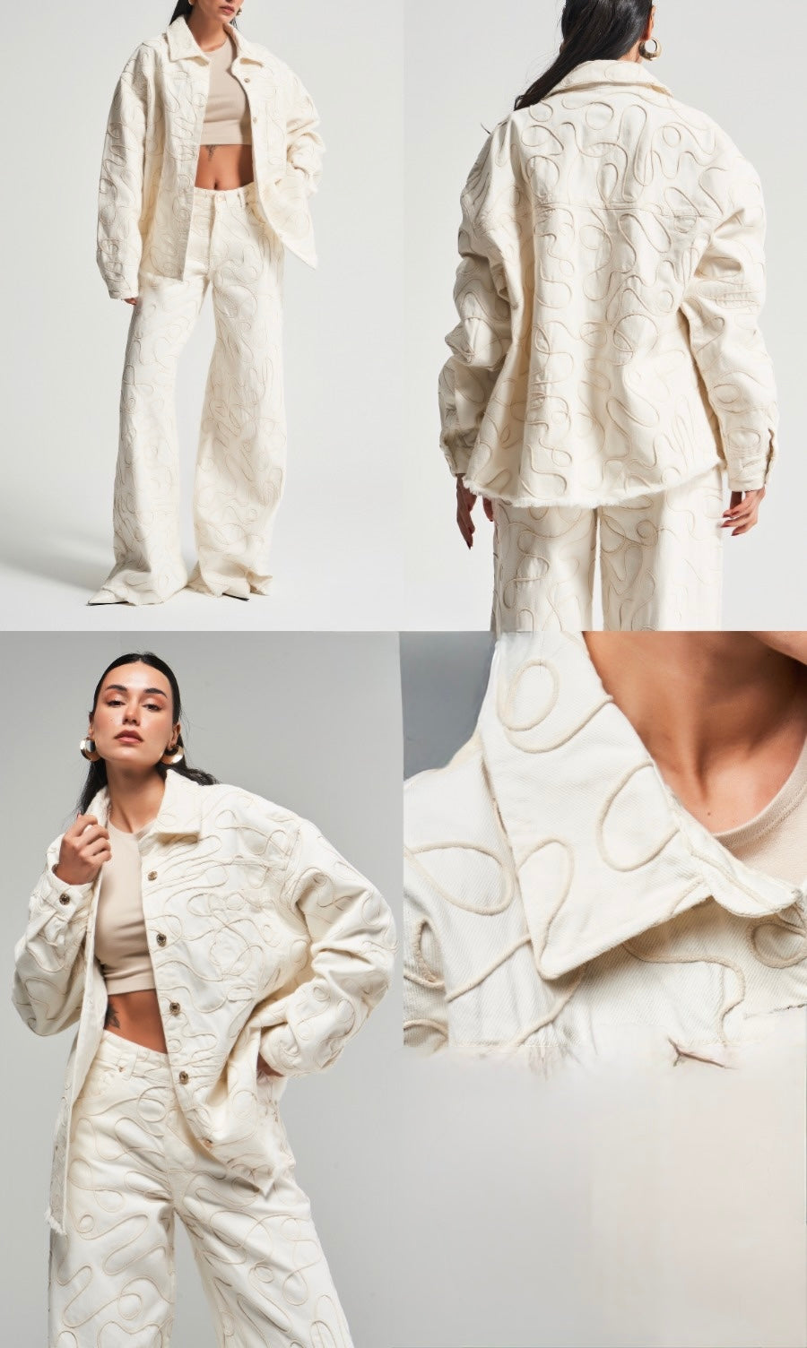 Sculpted Texture Wide-Leg Pants