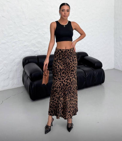 ANIMAL PRINT MIDI SKIRT