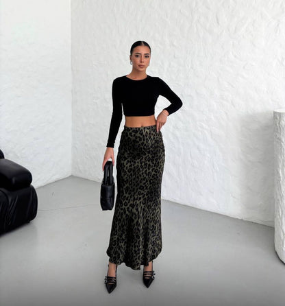 ANIMAL PRINT MIDI SKIRT