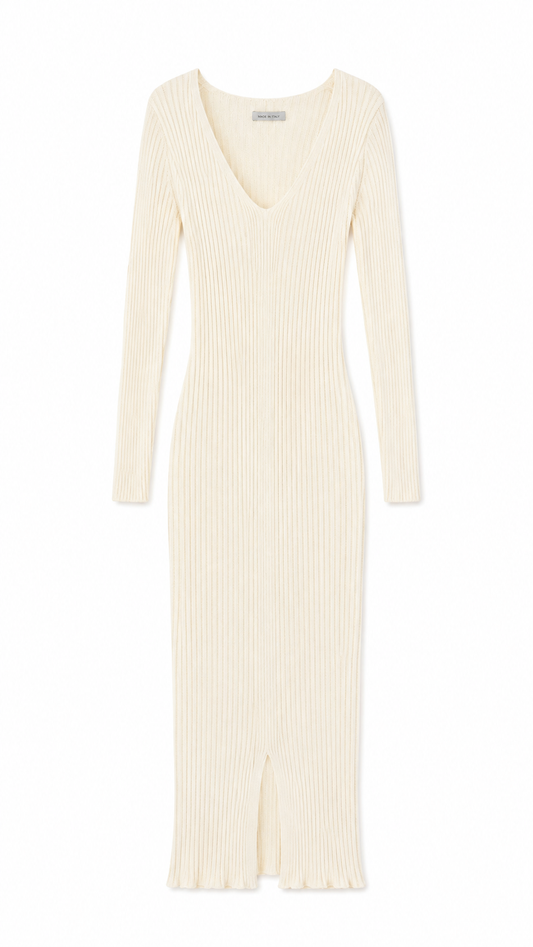 Ivory Ribbed Midi Dress