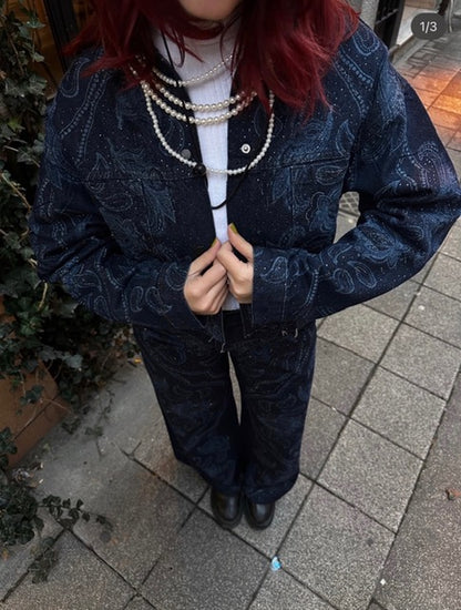 Midnight Paisley Denim Set