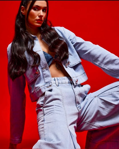 Sky Blue Cropped Denim Set