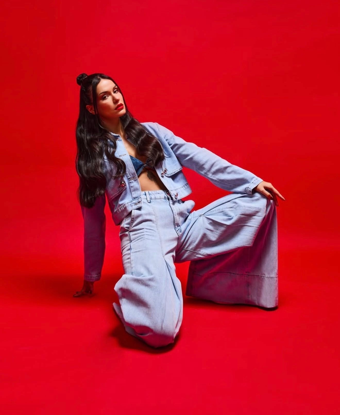 Sky Blue Cropped Denim Set