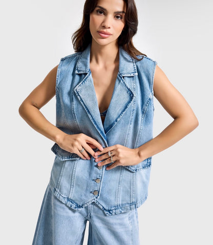 Light Wash Denim Vest  Set