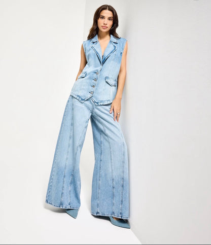 Light Wash Denim Vest  Set