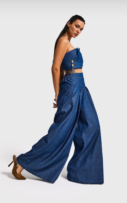 Strapless Denim Wide-Leg Set
