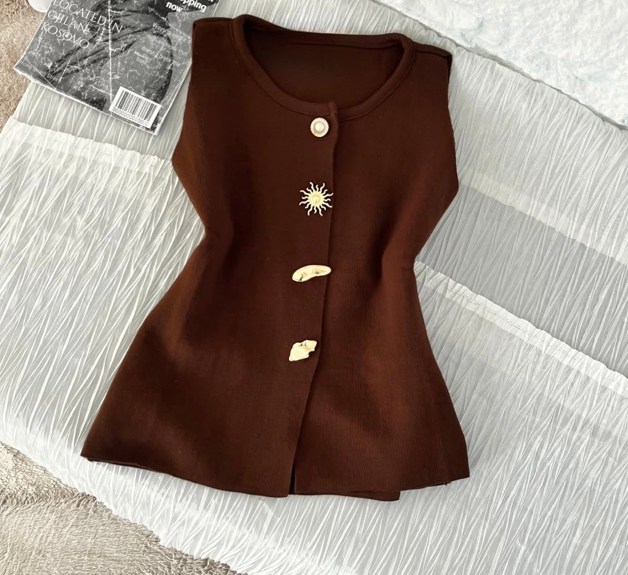 Golden Button Knit Vest