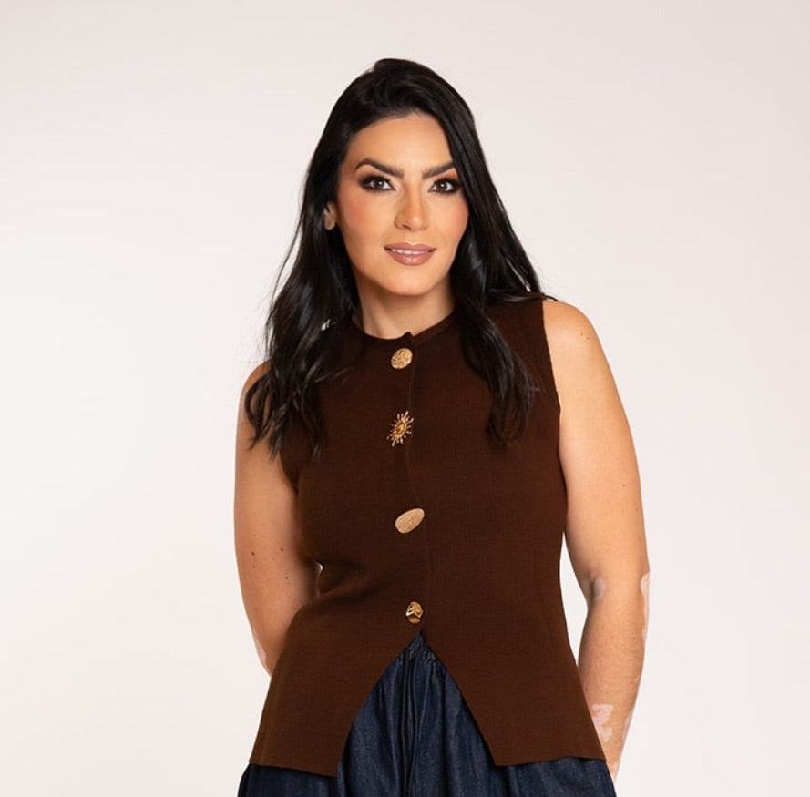 Golden Button Knit Vest