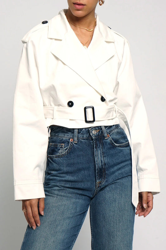 White Cropped Trench Jacket