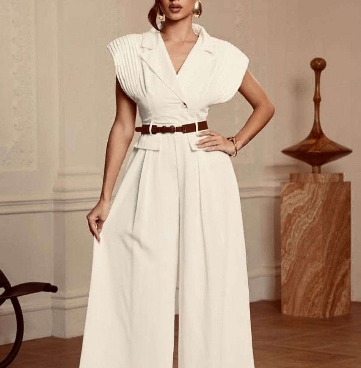 Ivory Pleated Jumpsuit