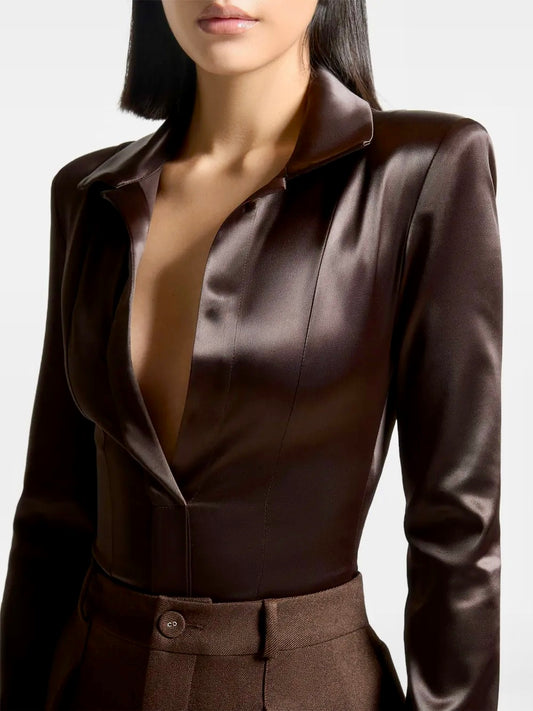 Chocolate Satin Bodysuit