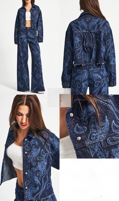 Midnight Paisley Denim Set