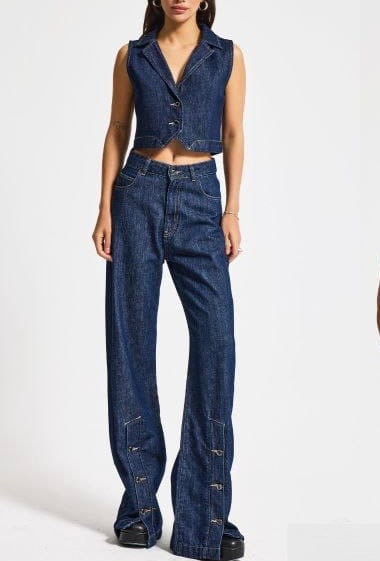 Denim Vest & Wide-Leg Set