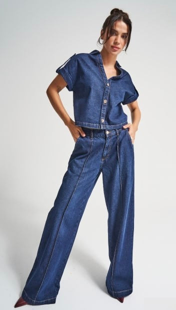 Dark Wash Relaxed Wide-Leg Set