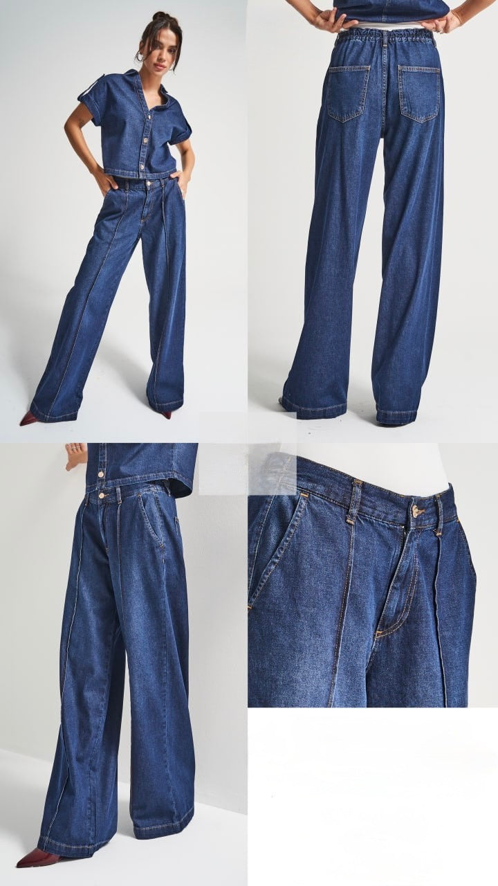 Dark Wash Relaxed Wide-Leg Set