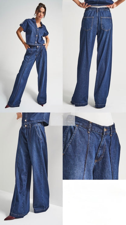 Dark Wash Relaxed Wide-Leg Set