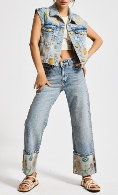 Seaside Embroidered Denim Set