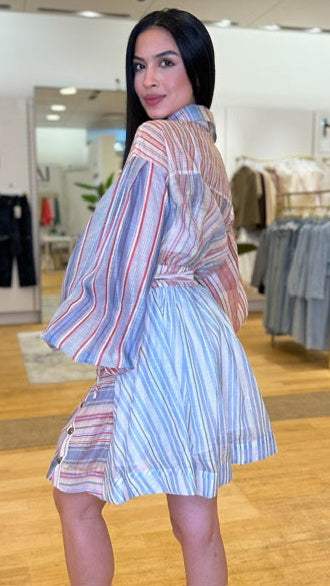 Striped Wrap Shirt Dress