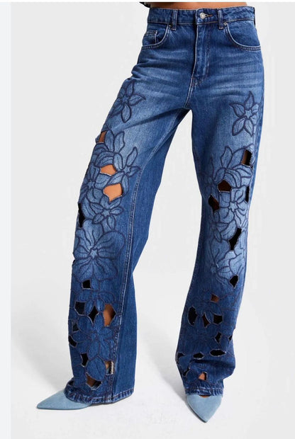 Floral Cut Out Denim