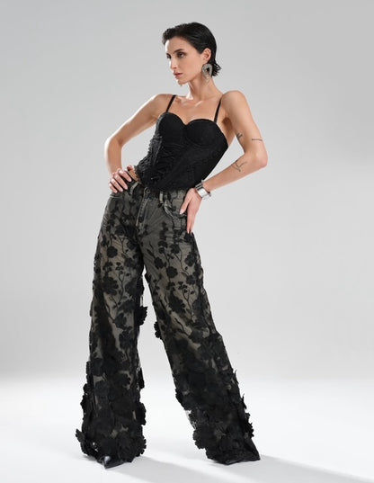 Floral Embroidery Jean