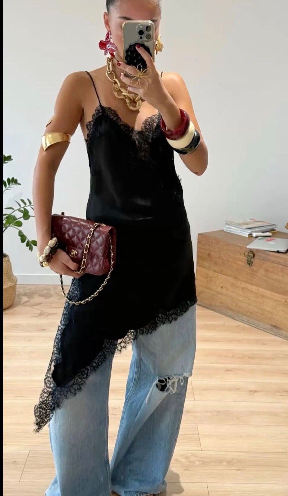 Velvet Lace Asymmetrical Dress