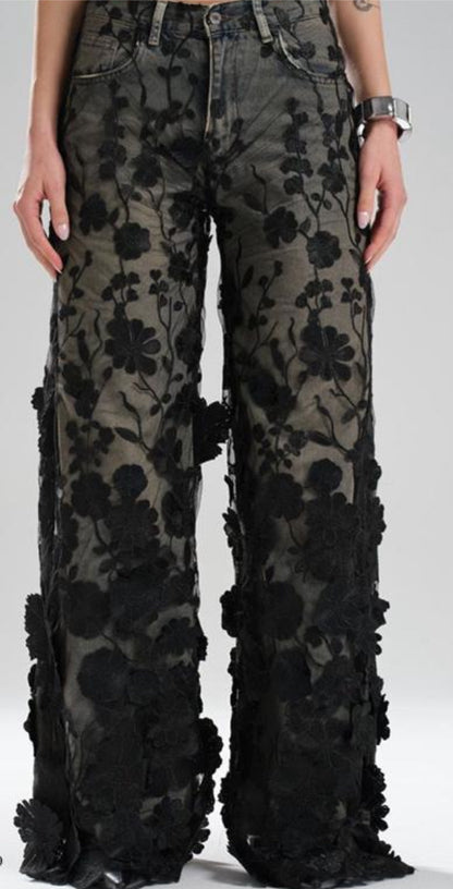 Floral Embroidery Jean