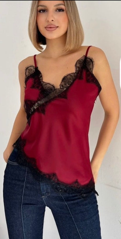 Lace Elegance Satin Blouse
