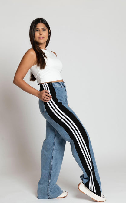 Black and White Lines Stretch Jeans