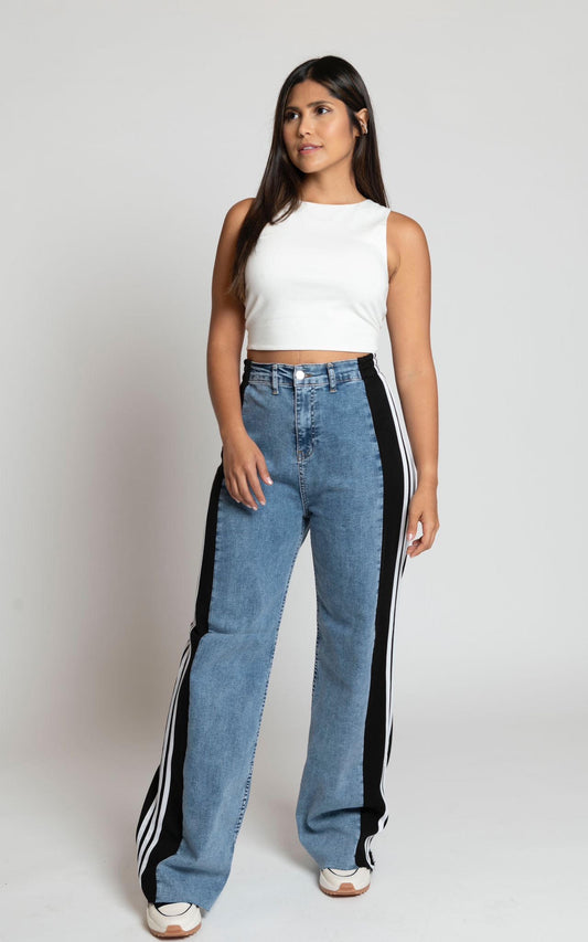 Black and White Lines Stretch Jeans