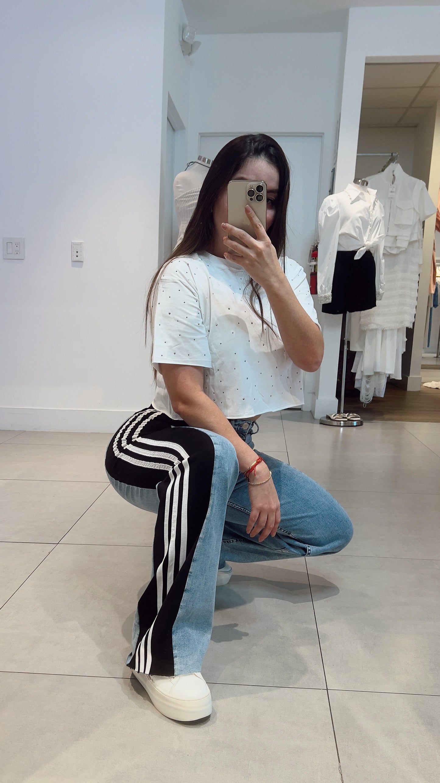 Black and White Lines Stretch Jeans