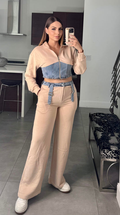 Beige Denim Comfy Set
