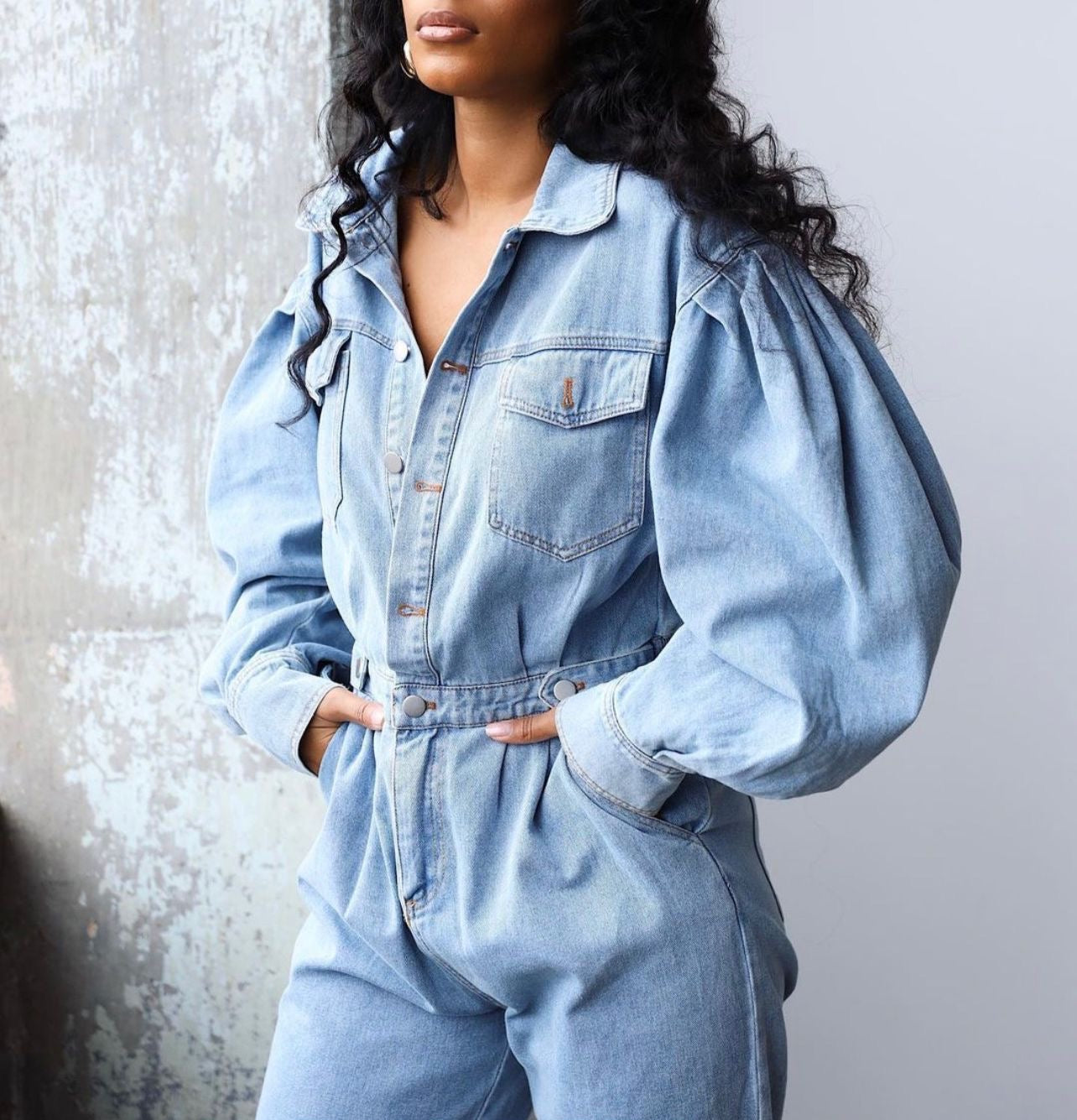 Light Blue Bomber jumpsuit